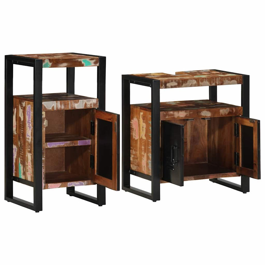 Badkamermeubelset met plank 2 pcs Bruin Massief gerecycled hout