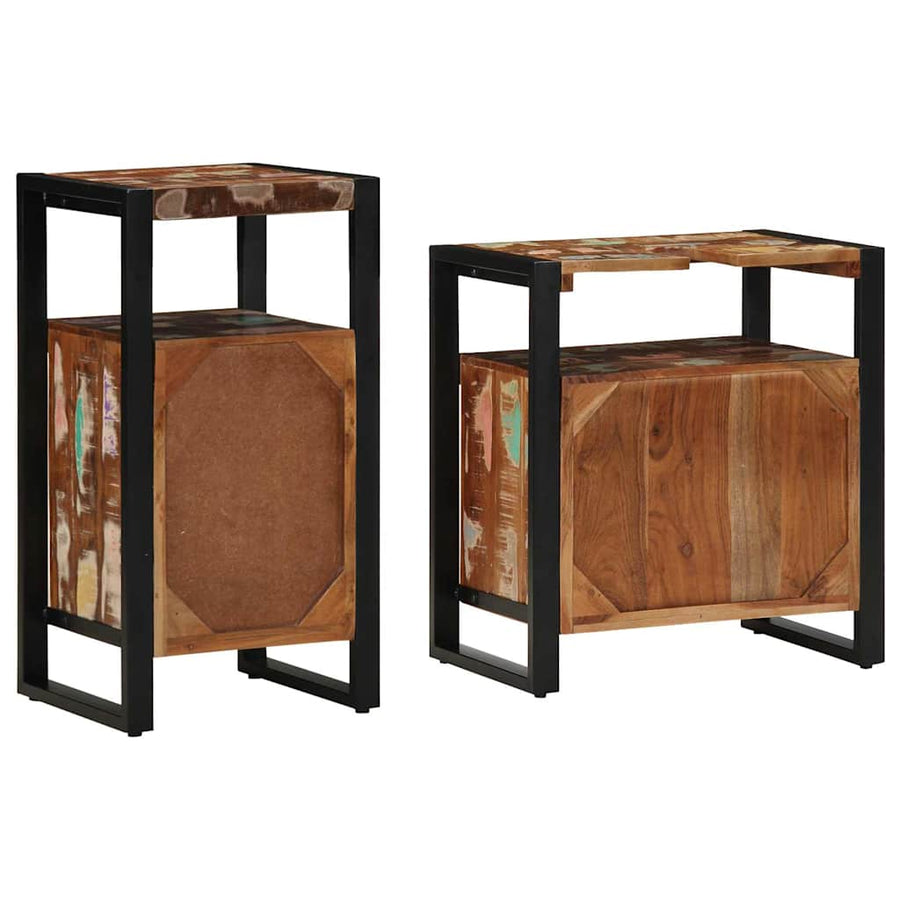 Badkamermeubelset met plank 2 pcs Bruin Massief gerecycled hout