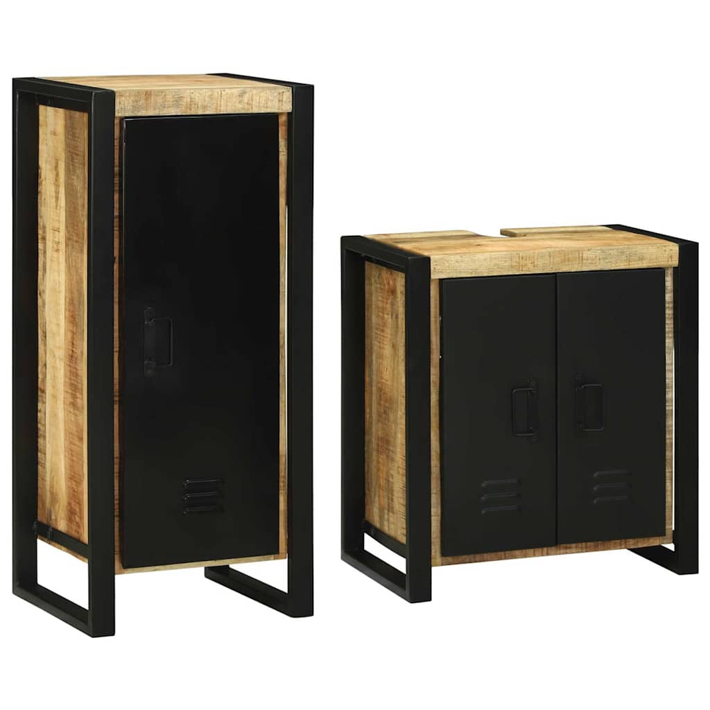 Badkamermeubelset met plank 2 pcs Bruin Massief Mango Hout
