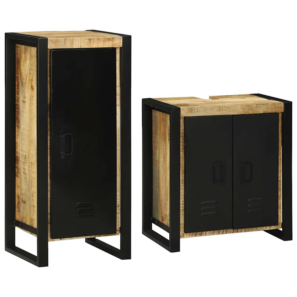 Badkamermeubelset met plank 2 pcs Bruin Massief Mango Hout