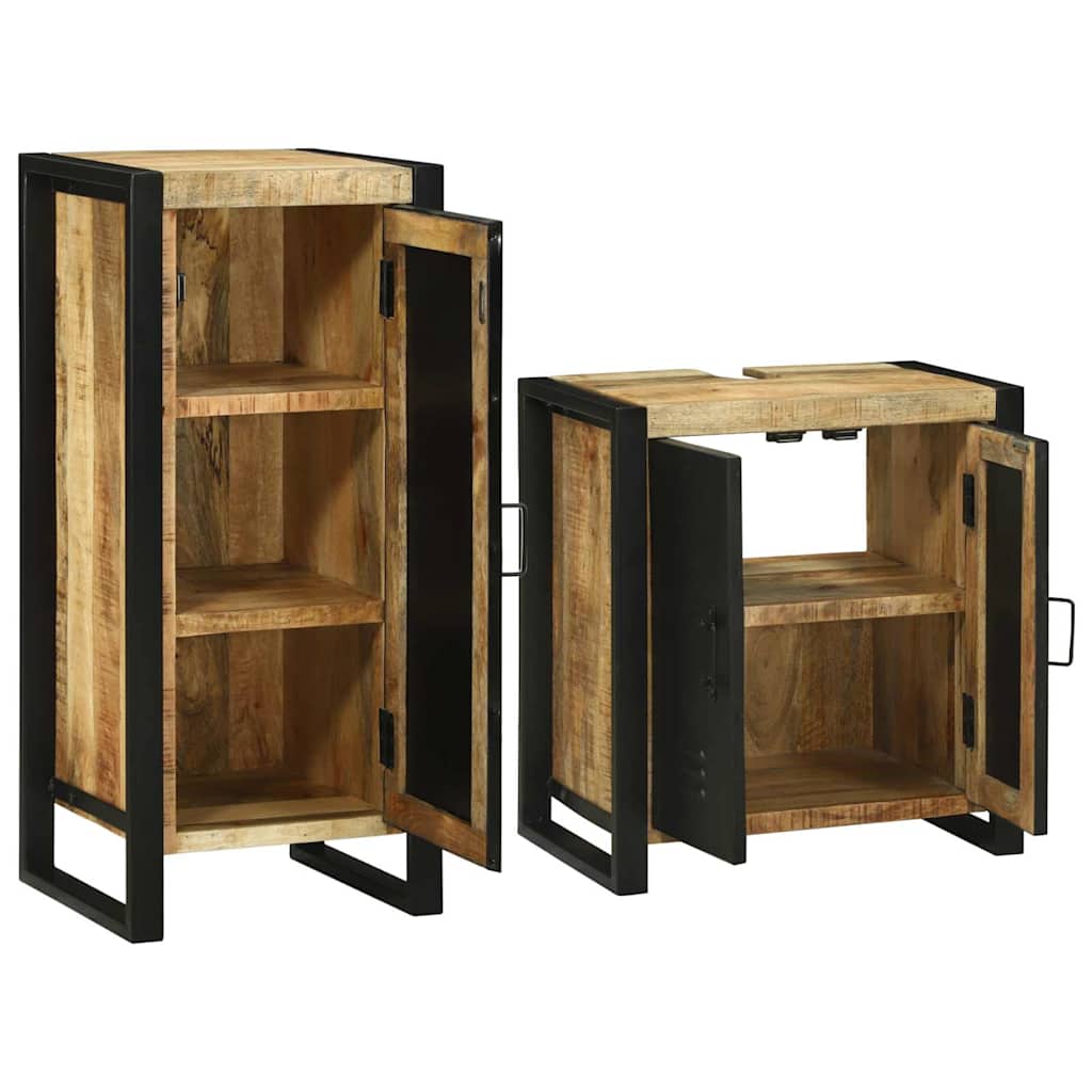 Badkamermeubelset met plank 2 pcs Bruin Massief Mango Hout