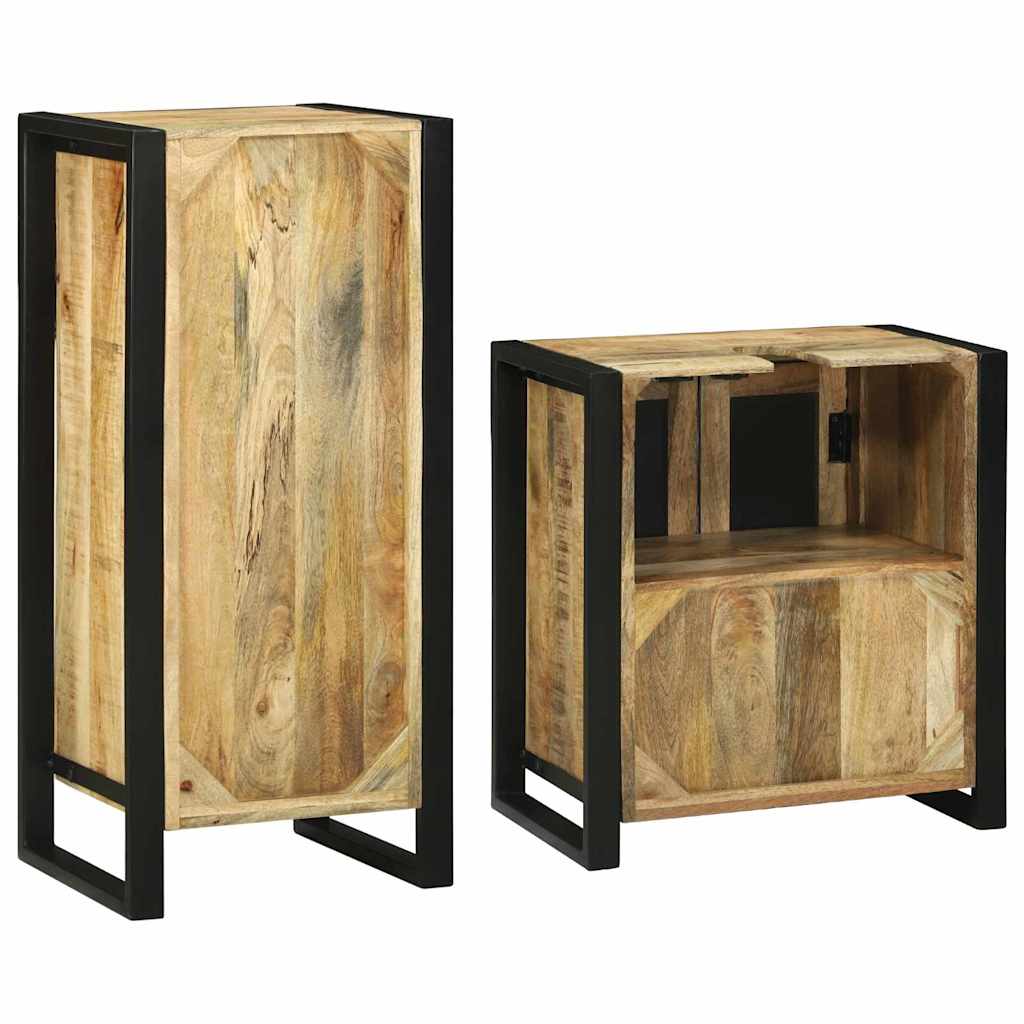 Badkamermeubelset met plank 2 pcs Bruin Massief Mango Hout