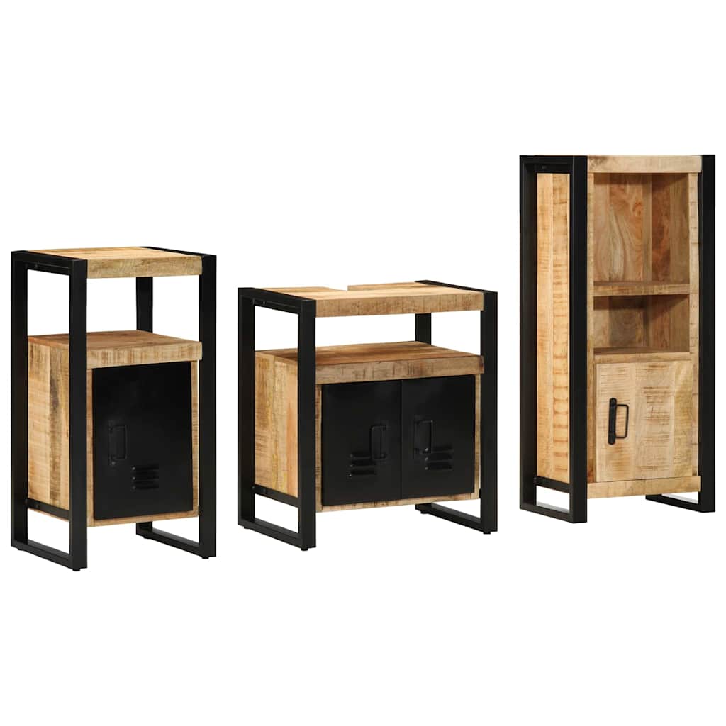Badkamermeubelset Met Plank 3 Pcs Bruin Massief Mango Hout massief mangohout