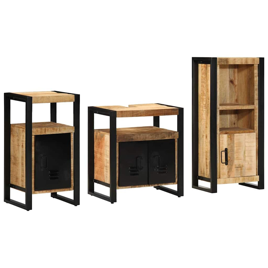 Badkamermeubelset Met Plank 3 Pcs Bruin Massief Mango Hout massief mangohout