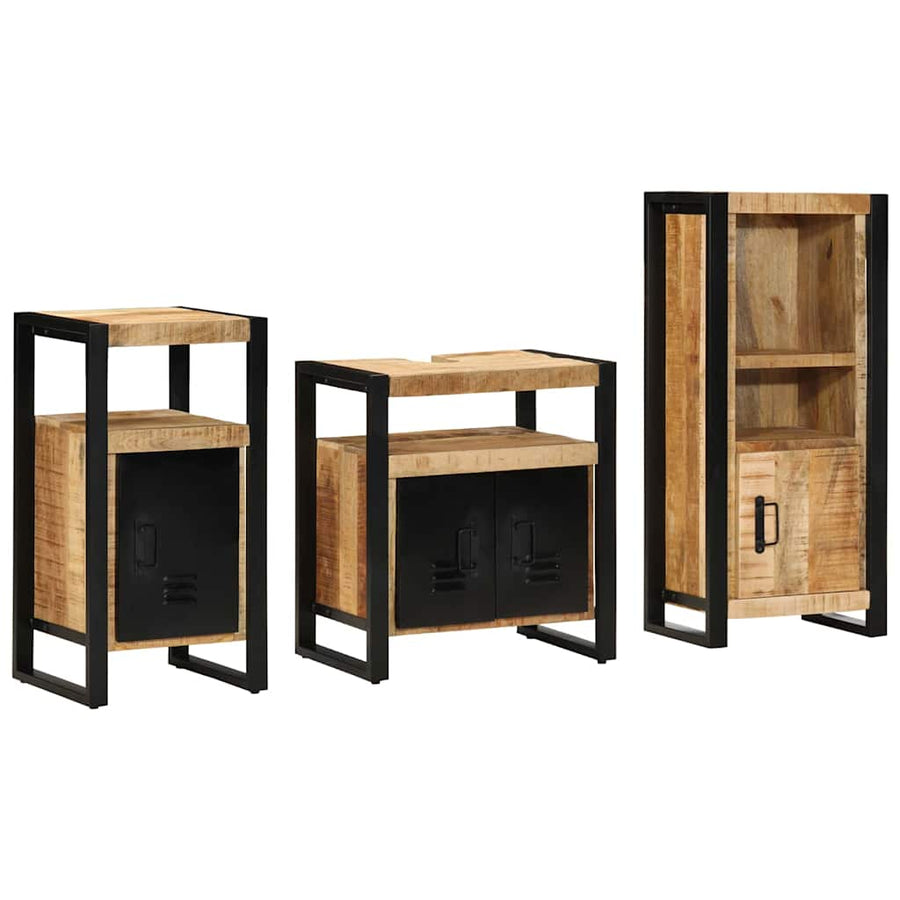 Badkamermeubelset Met Plank 3 Pcs Bruin Massief Mango Hout massief mangohout