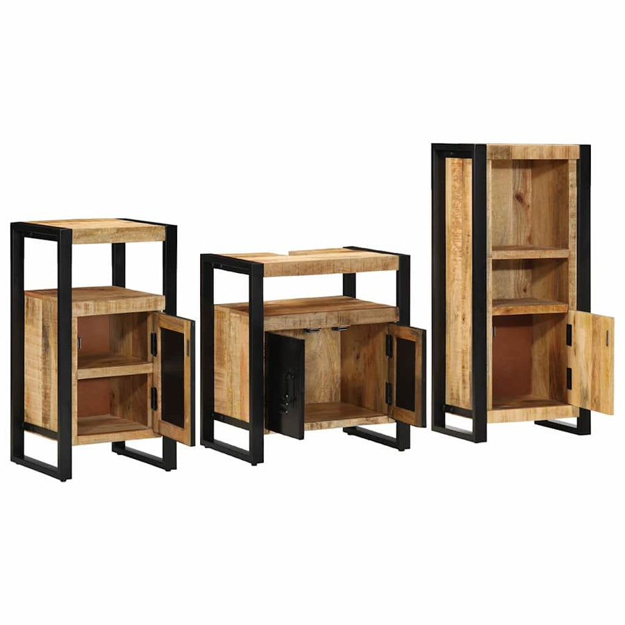 Badkamermeubelset Met Plank 3 Pcs Bruin Massief Mango Hout massief mangohout