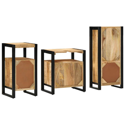 Badkamermeubelset Met Plank 3 Pcs Bruin Massief Mango Hout massief mangohout