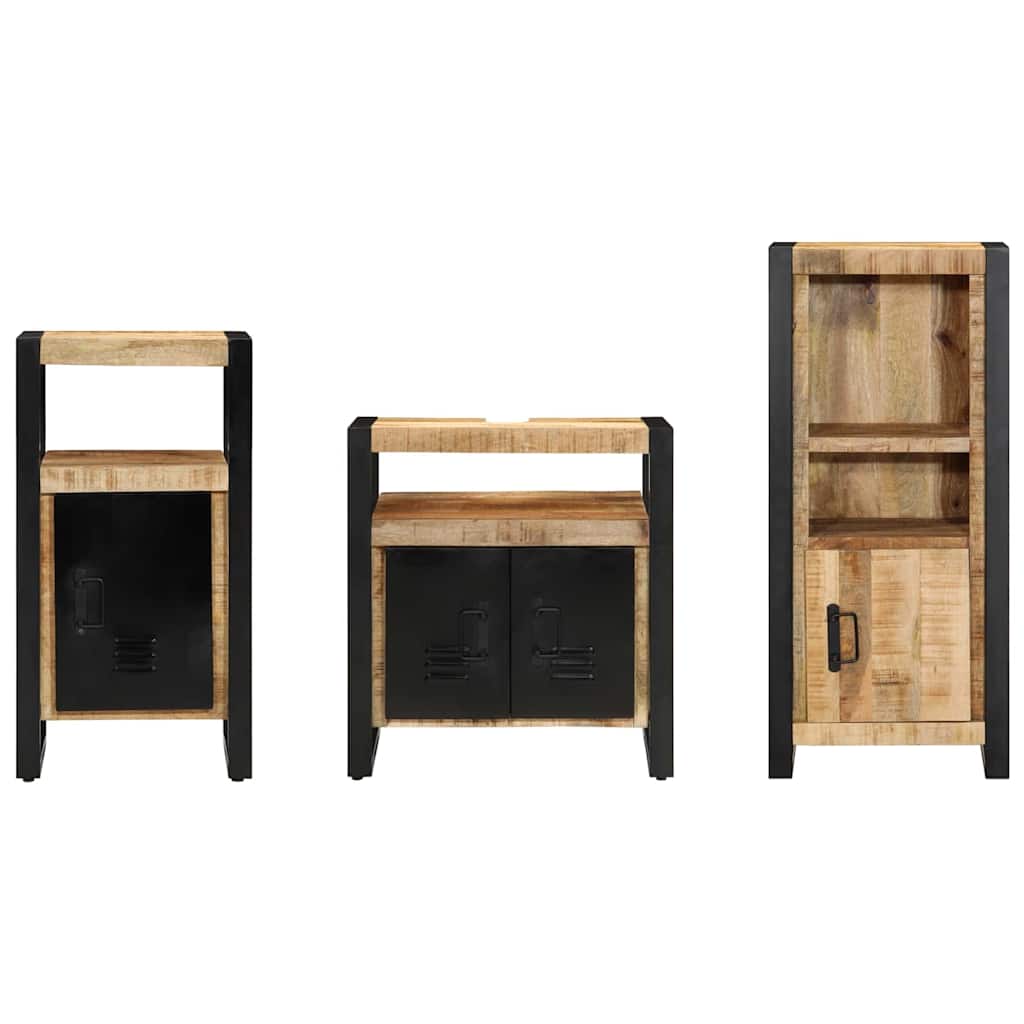 Badkamermeubelset Met Plank 3 Pcs Bruin Massief Mango Hout massief mangohout