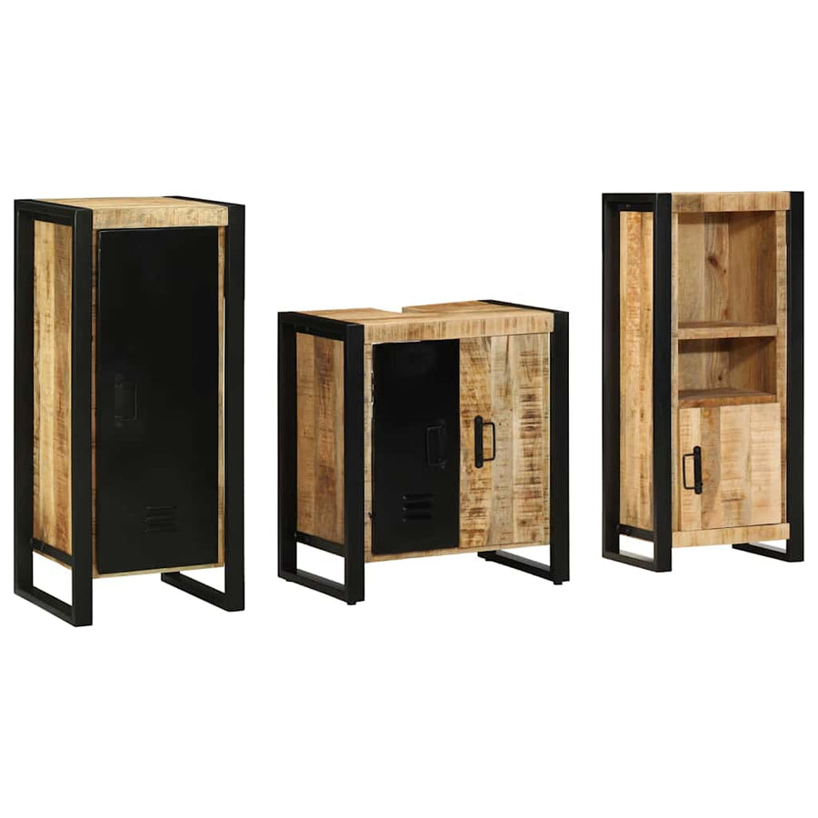 Badkamermeubelset Met Plank 3 Pcs Bruin Massief Mango Hout massief mangohout