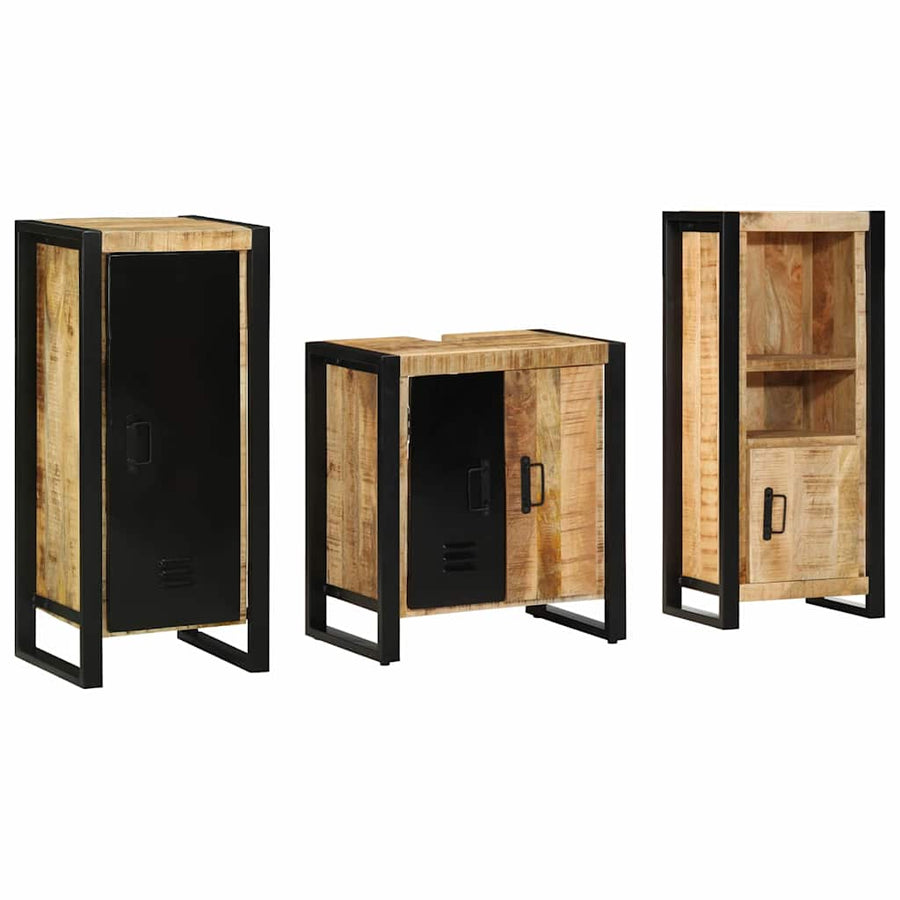 Badkamermeubelset Met Plank 3 Pcs Bruin Massief Mango Hout massief mangohout