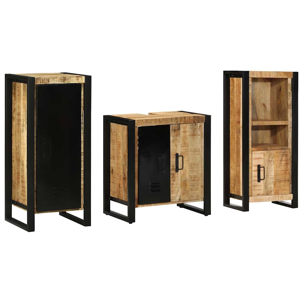 Badkamermeubelset Met Plank 3 Pcs Bruin Massief Mango Hout massief mangohout