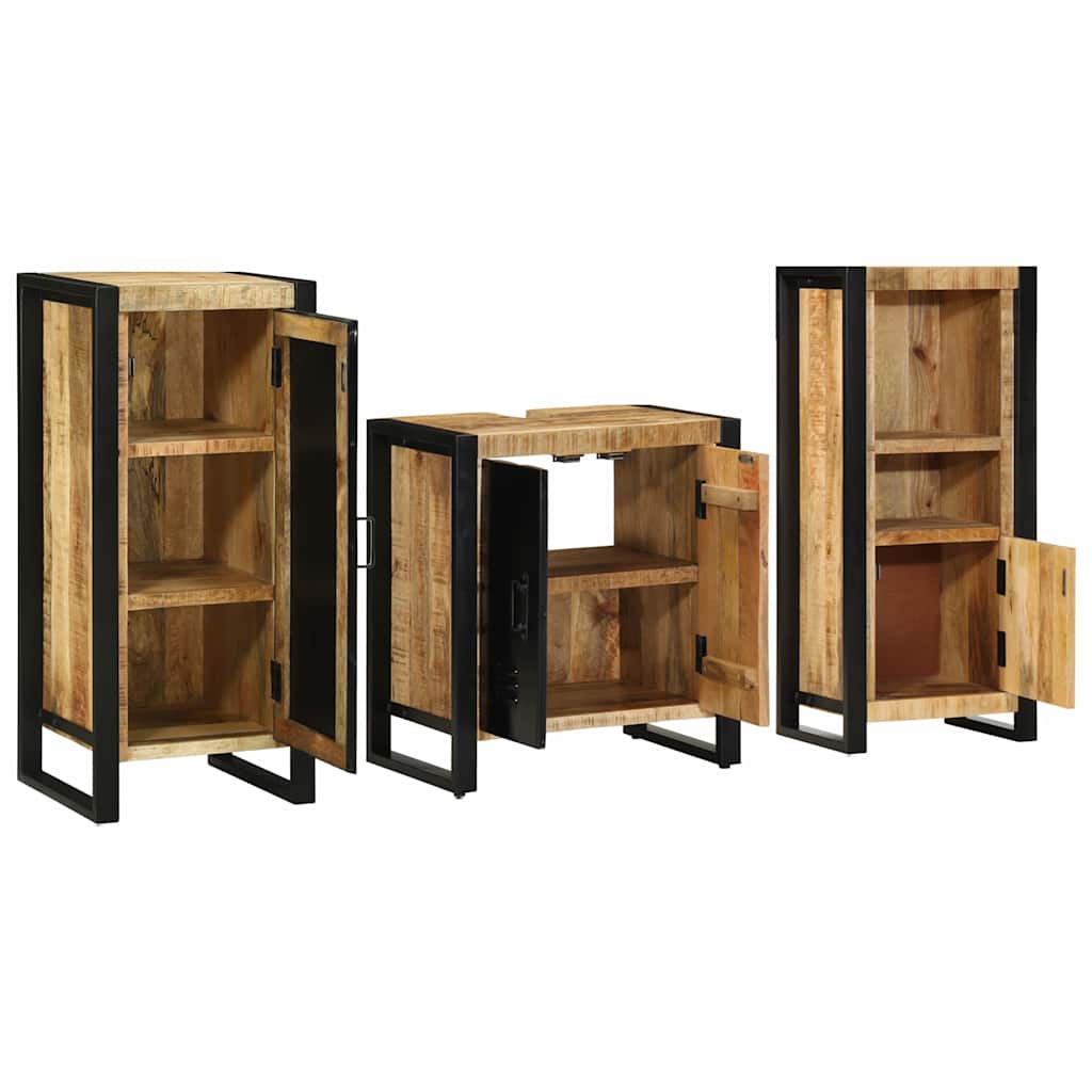 Badkamermeubelset Met Plank 3 Pcs Bruin Massief Mango Hout massief mangohout