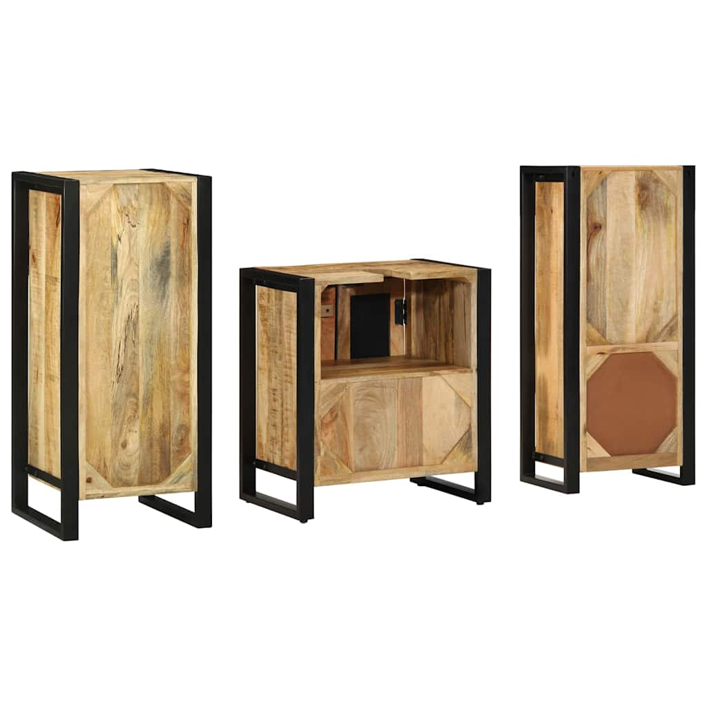 Badkamermeubelset Met Plank 3 Pcs Bruin Massief Mango Hout massief mangohout