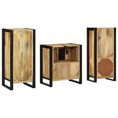 Badkamermeubelset Met Plank 3 Pcs Bruin Massief Mango Hout massief mangohout