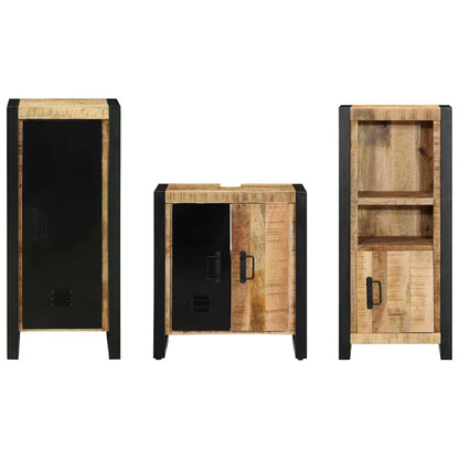 Badkamermeubelset Met Plank 3 Pcs Bruin Massief Mango Hout massief mangohout