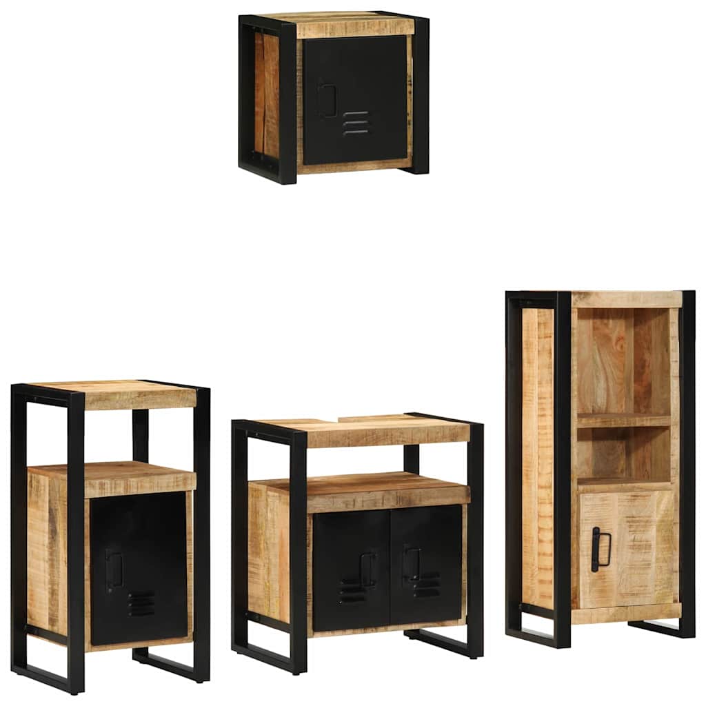 Badkamermeubelset Met Plank 4 Pcs Bruin Massief Mango Hout massief mangohout