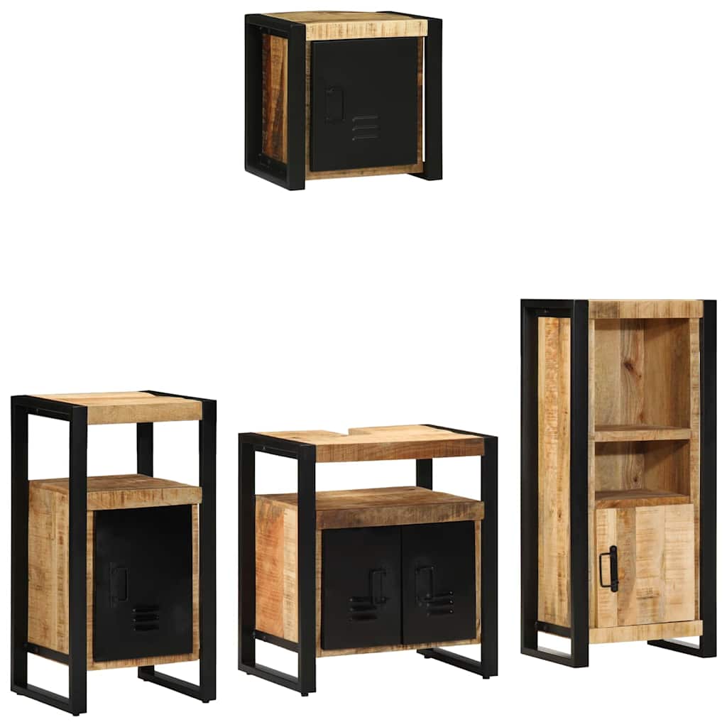 Badkamermeubelset Met Plank 4 Pcs Bruin Massief Mango Hout massief mangohout