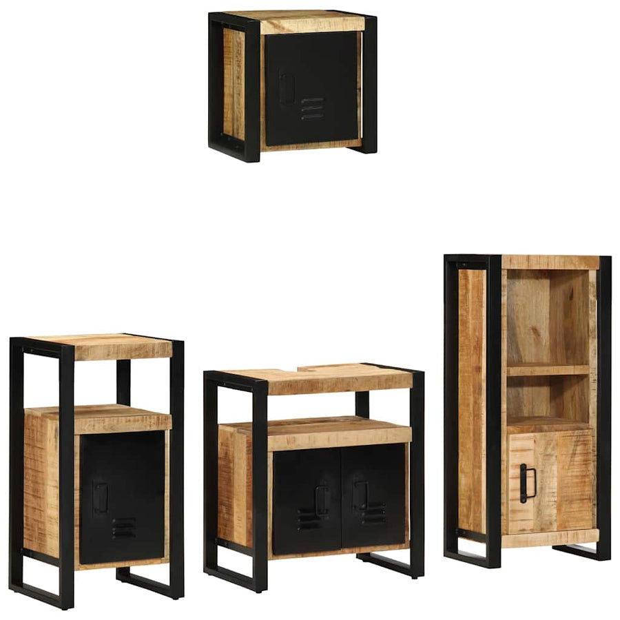Badkamermeubelset Met Plank 4 Pcs Bruin Massief Mango Hout massief mangohout