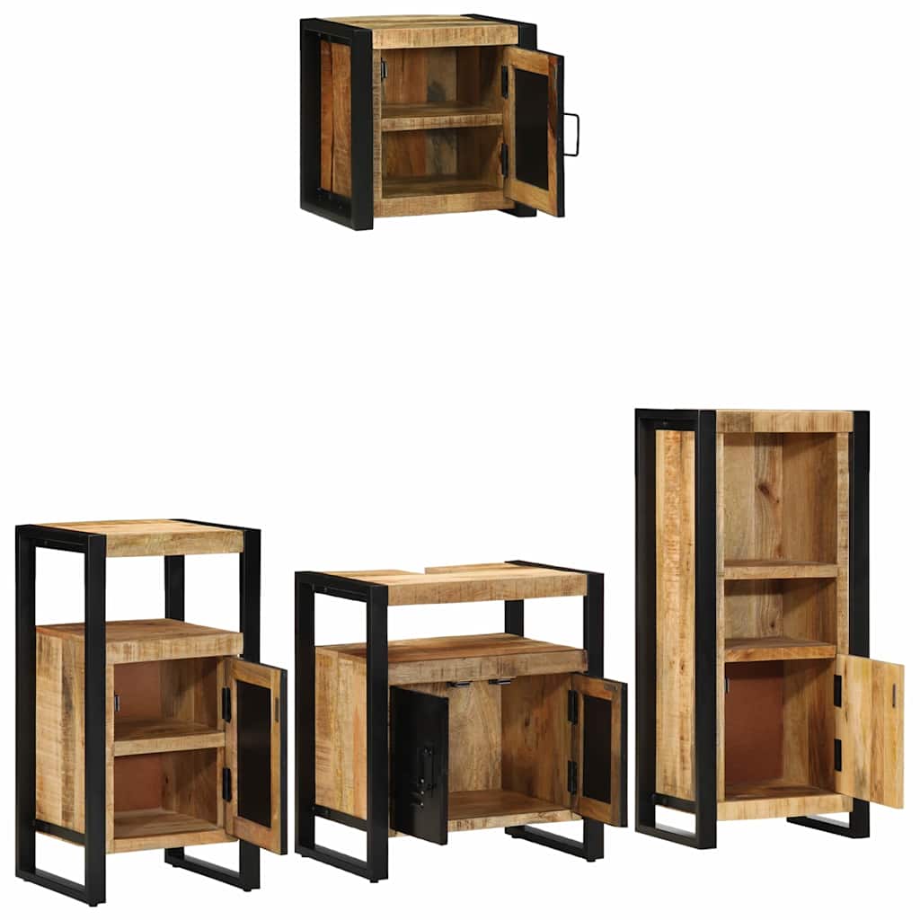 Badkamermeubelset Met Plank 4 Pcs Bruin Massief Mango Hout massief mangohout