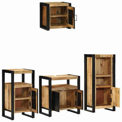 Badkamermeubelset Met Plank 4 Pcs Bruin Massief Mango Hout massief mangohout