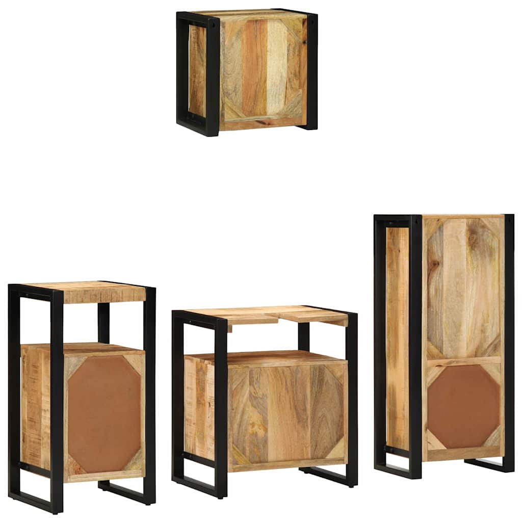 Badkamermeubelset Met Plank 4 Pcs Bruin Massief Mango Hout massief mangohout