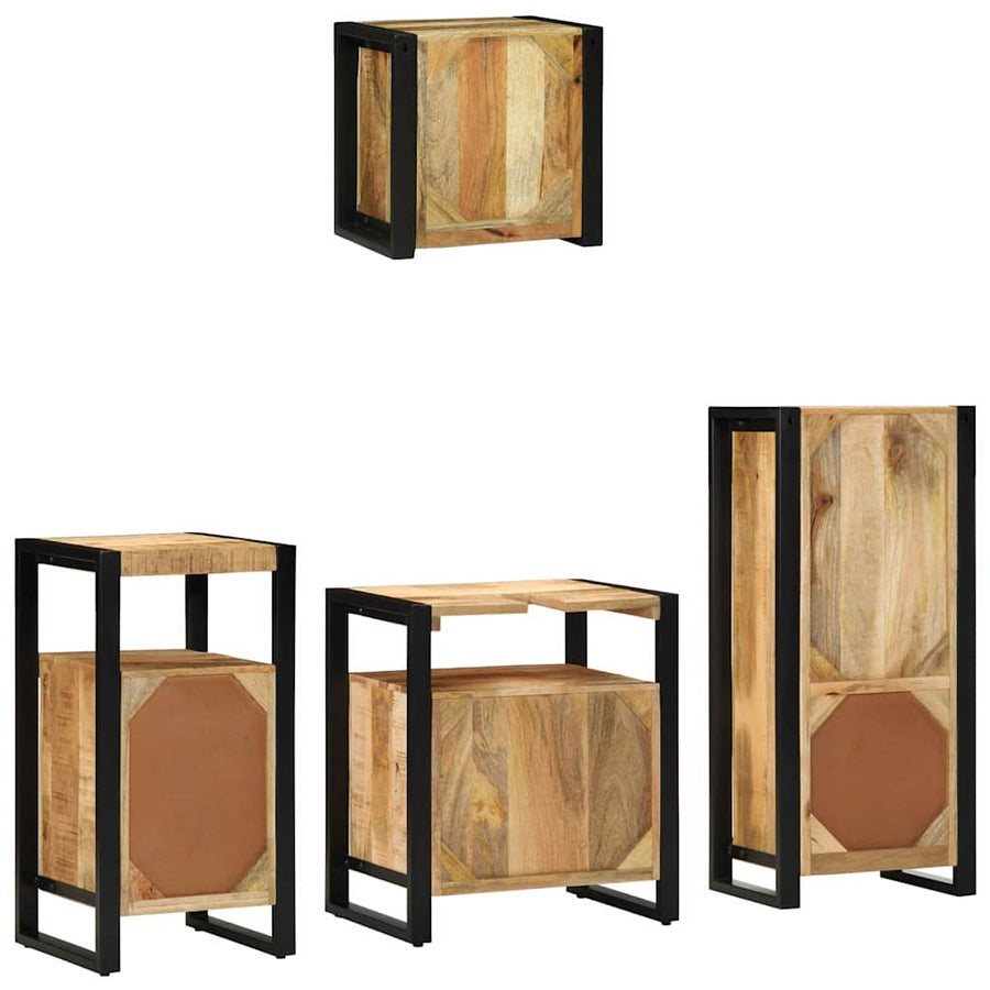Badkamermeubelset Met Plank 4 Pcs Bruin Massief Mango Hout massief mangohout