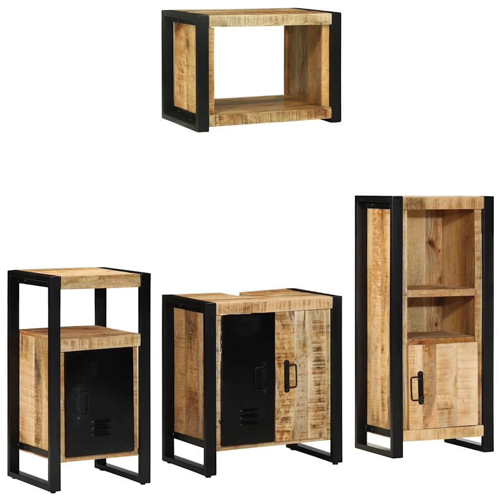 Badkamermeubelset Met Plank 4 Pcs Bruin Massief Mango Hout massief mangohout
