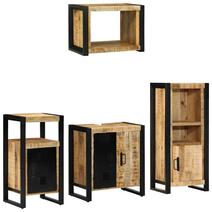 Badkamermeubelset Met Plank 4 Pcs Bruin Massief Mango Hout massief mangohout