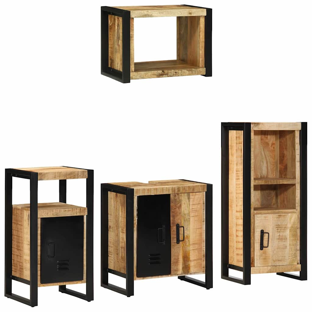 Badkamermeubelset Met Plank 4 Pcs Bruin Massief Mango Hout massief mangohout