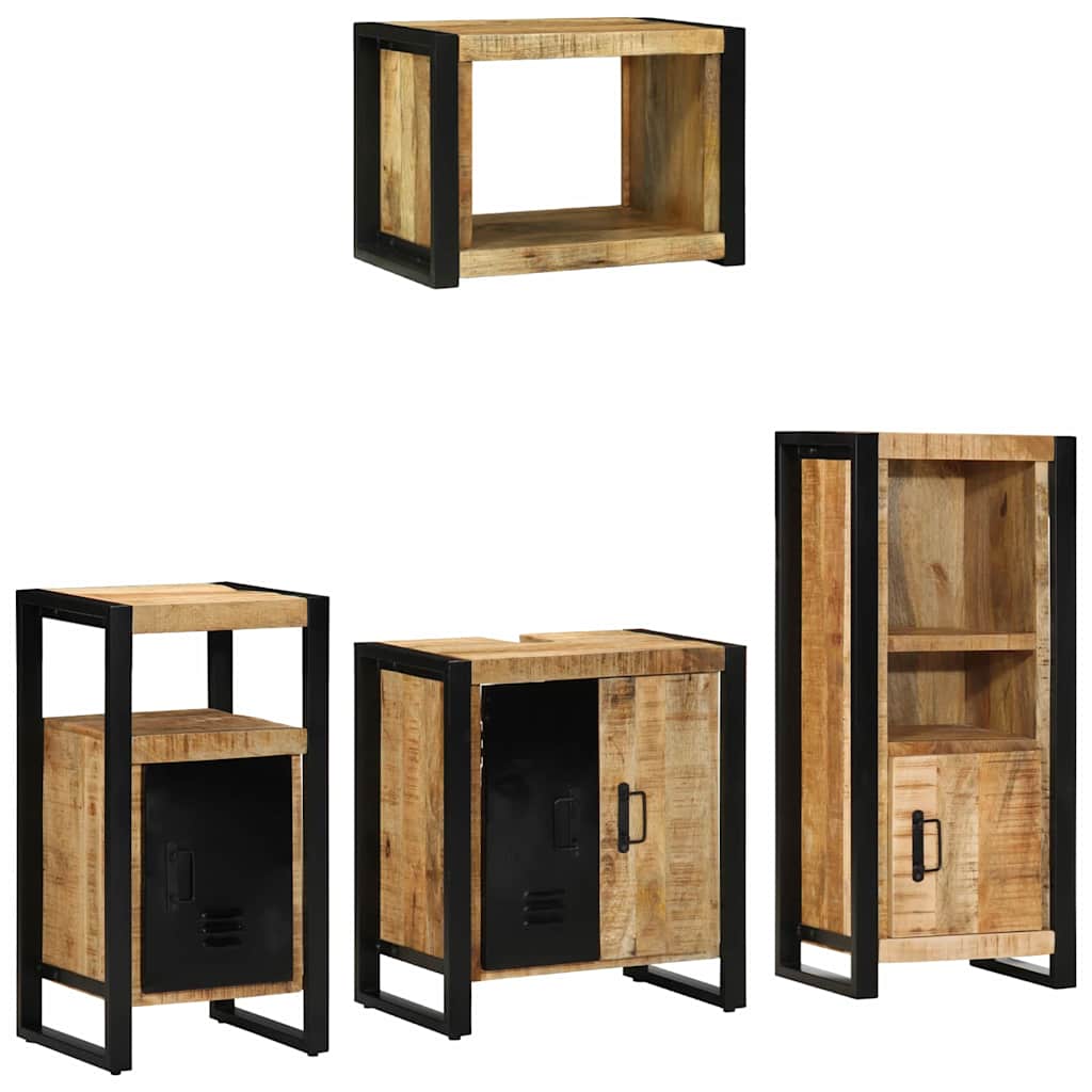 Badkamermeubelset Met Plank 4 Pcs Bruin Massief Mango Hout massief mangohout