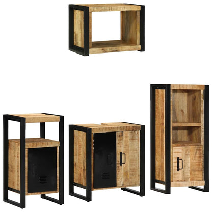 Badkamermeubelset Met Plank 4 Pcs Bruin Massief Mango Hout massief mangohout