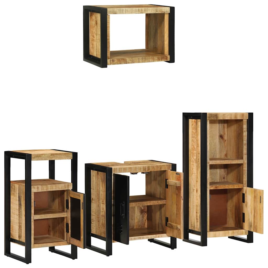 Badkamermeubelset Met Plank 4 Pcs Bruin Massief Mango Hout massief mangohout