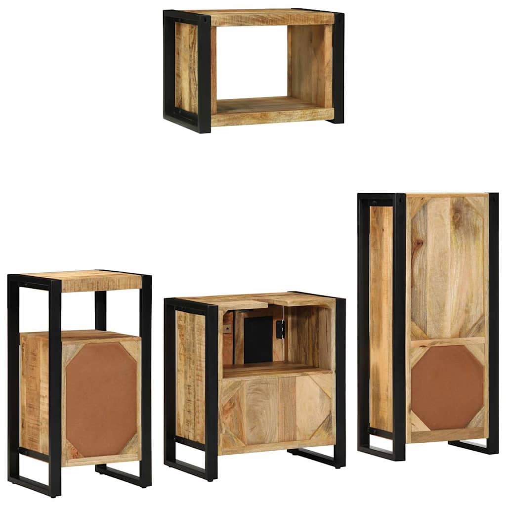 Badkamermeubelset Met Plank 4 Pcs Bruin Massief Mango Hout massief mangohout