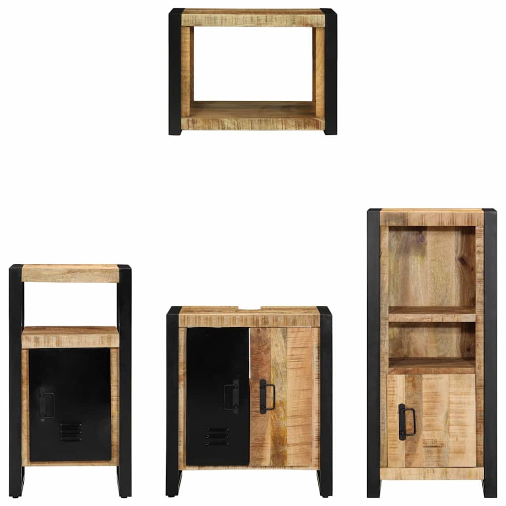 Badkamermeubelset Met Plank 4 Pcs Bruin Massief Mango Hout massief mangohout