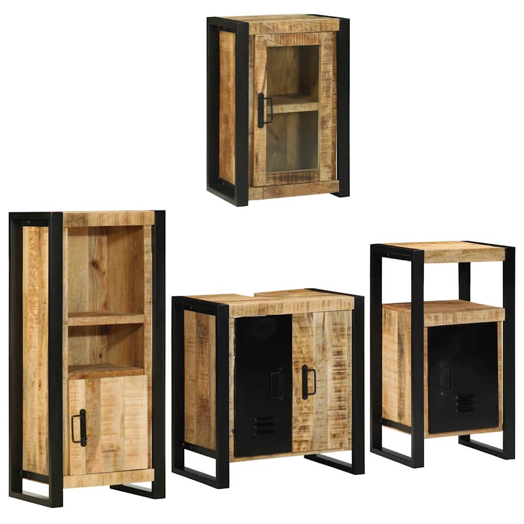 Badkamermeubelset Wandgemonteerd 4 pcs Bruin Massief Mango Hout
