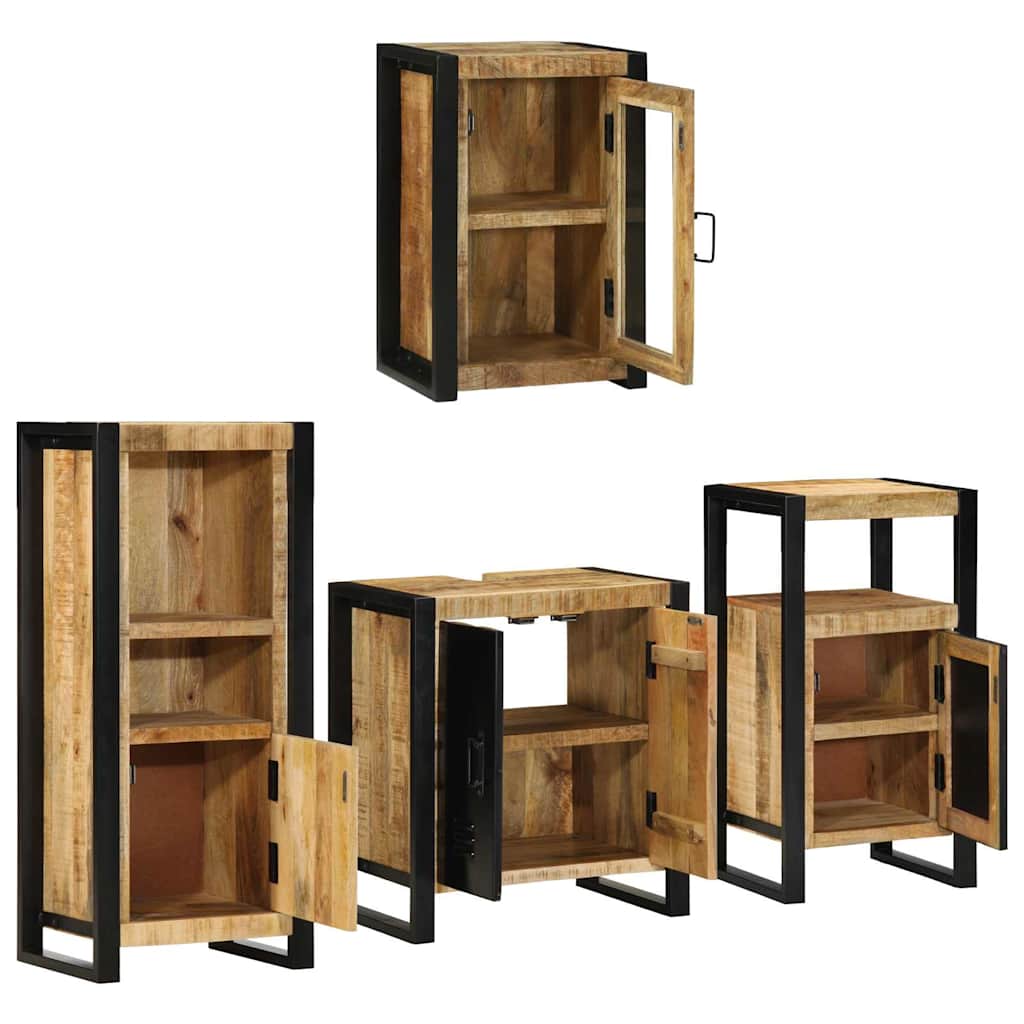 Badkamermeubelset Wandgemonteerd 4 pcs Bruin Massief Mango Hout