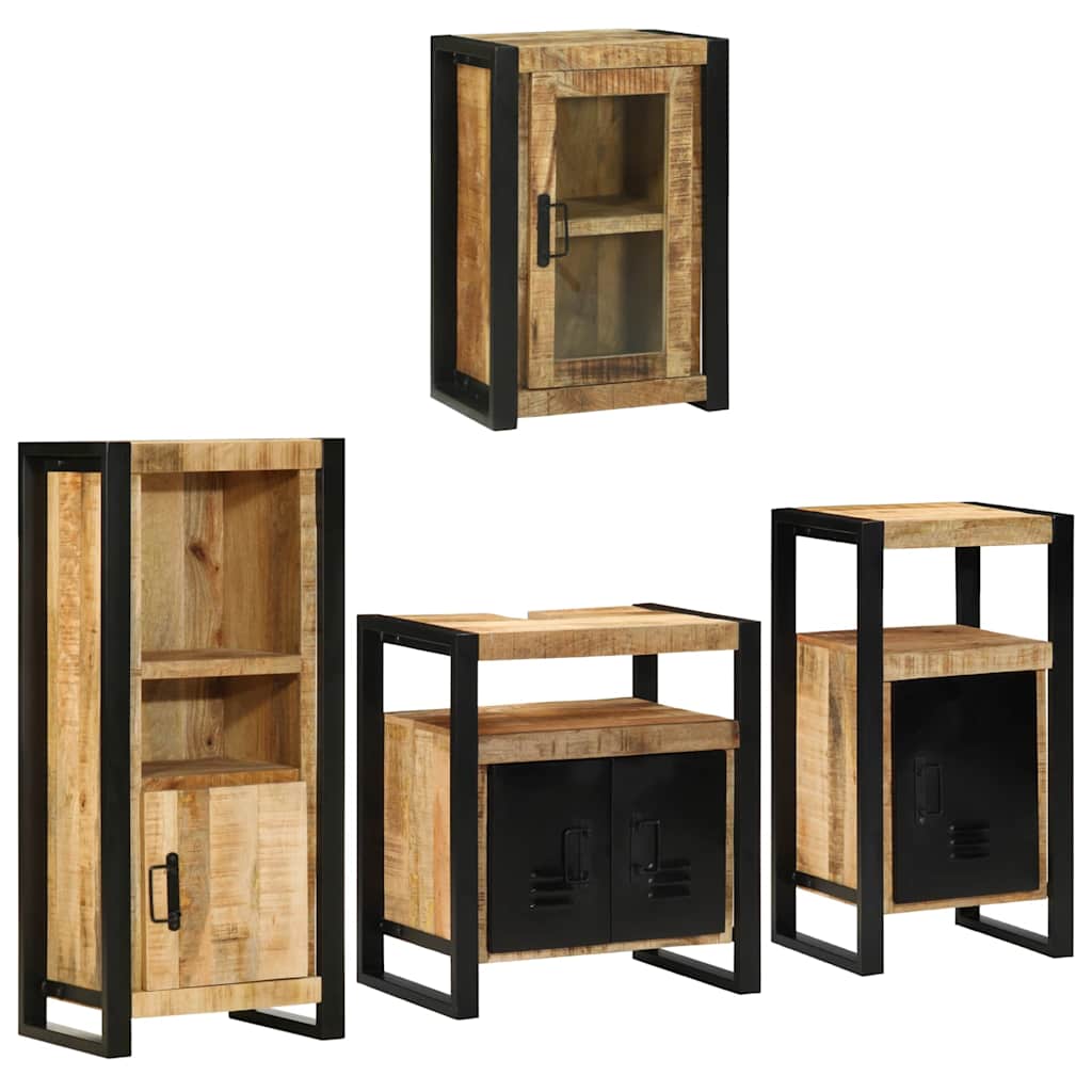 Badkamermeubelset Wandgemonteerd 4 pcs Bruin Massief Mango Hout