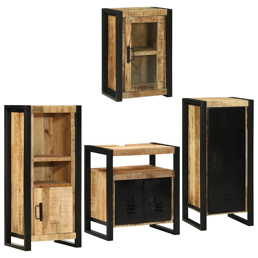 Badkamermeubelset Wandgemonteerd 4 pcs Bruin Massief Mango Hout