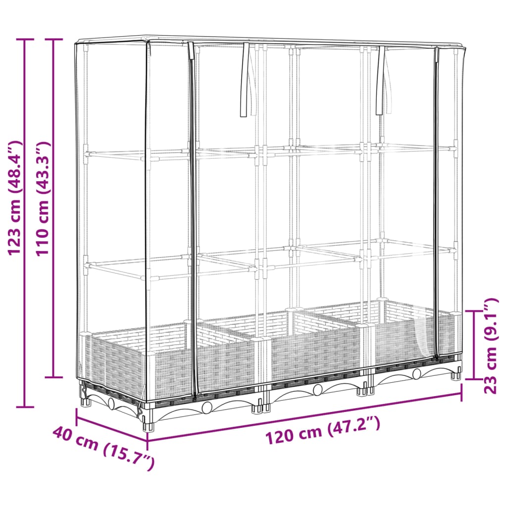 Plantenbak verhoogd met kashoes 120x40x123 cm rattanlook
