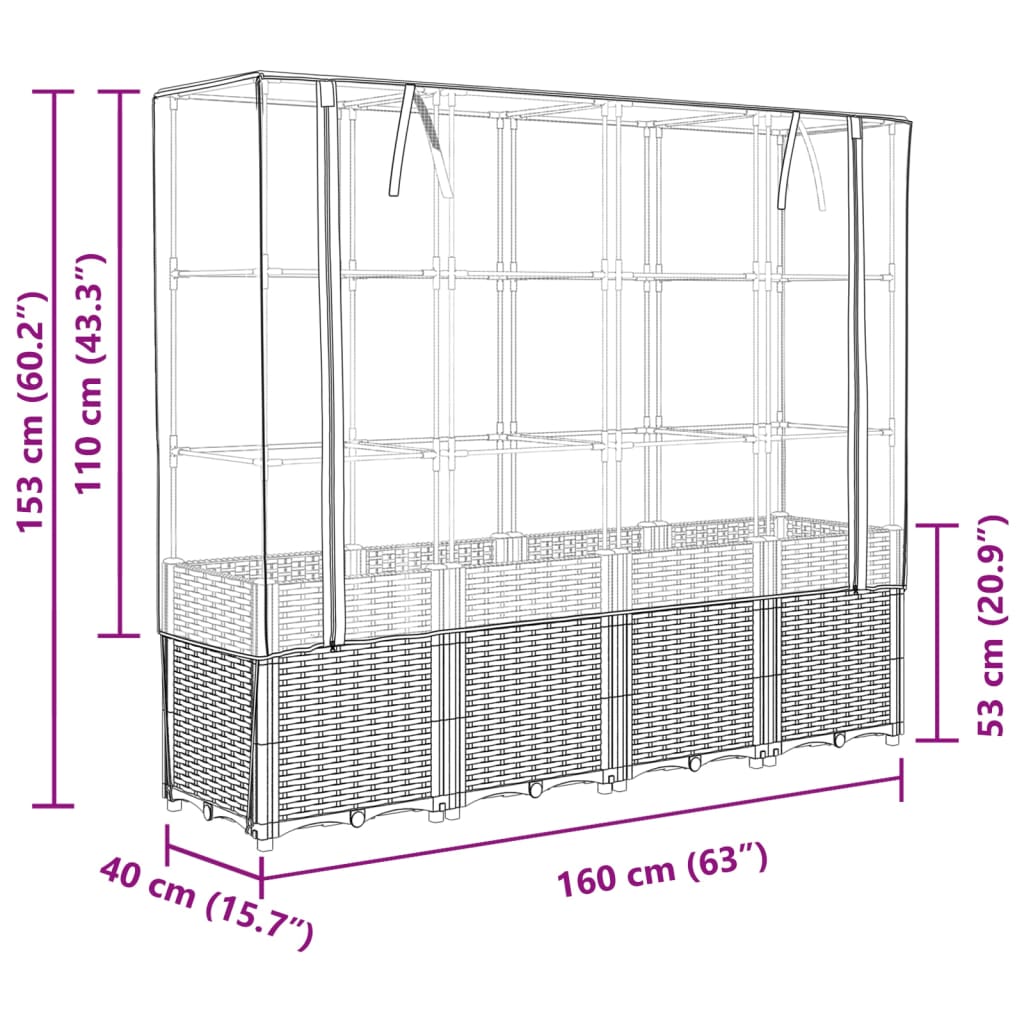 Plantenbak verhoogd met kashoes 160x40x153 cm rattanlook
