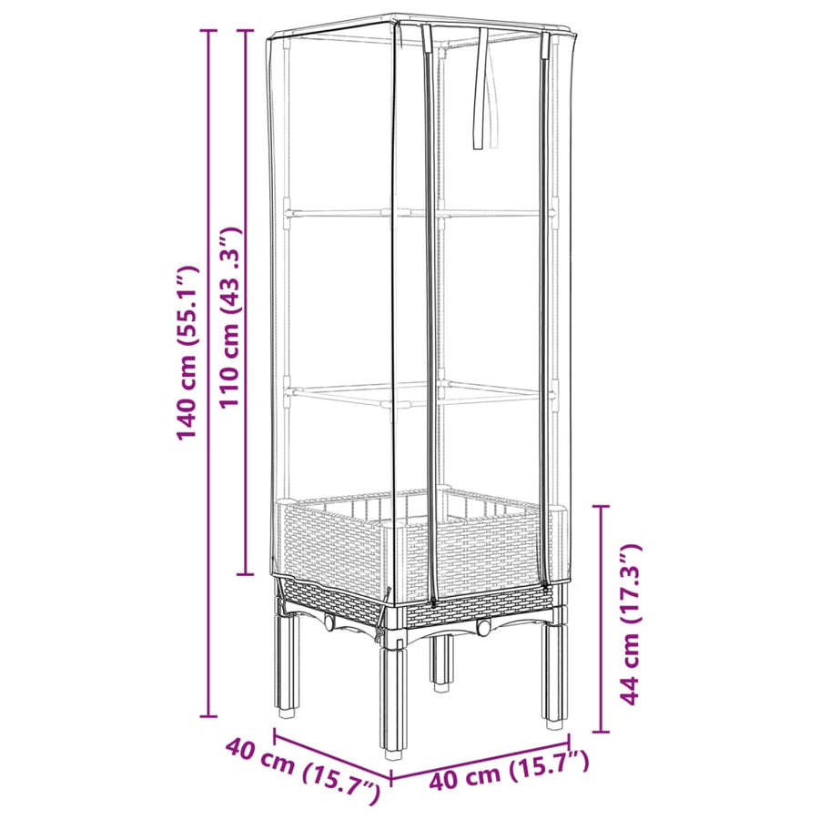 Plantenbak verhoogd met kashoes 40x40x140 cm rattanlook