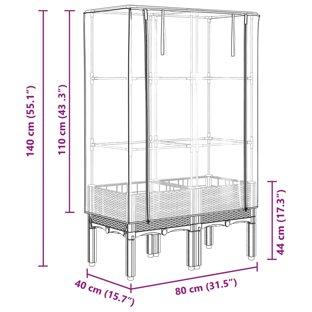 Plantenbak verhoogd met kashoes 80x40x140 cm rattanlook