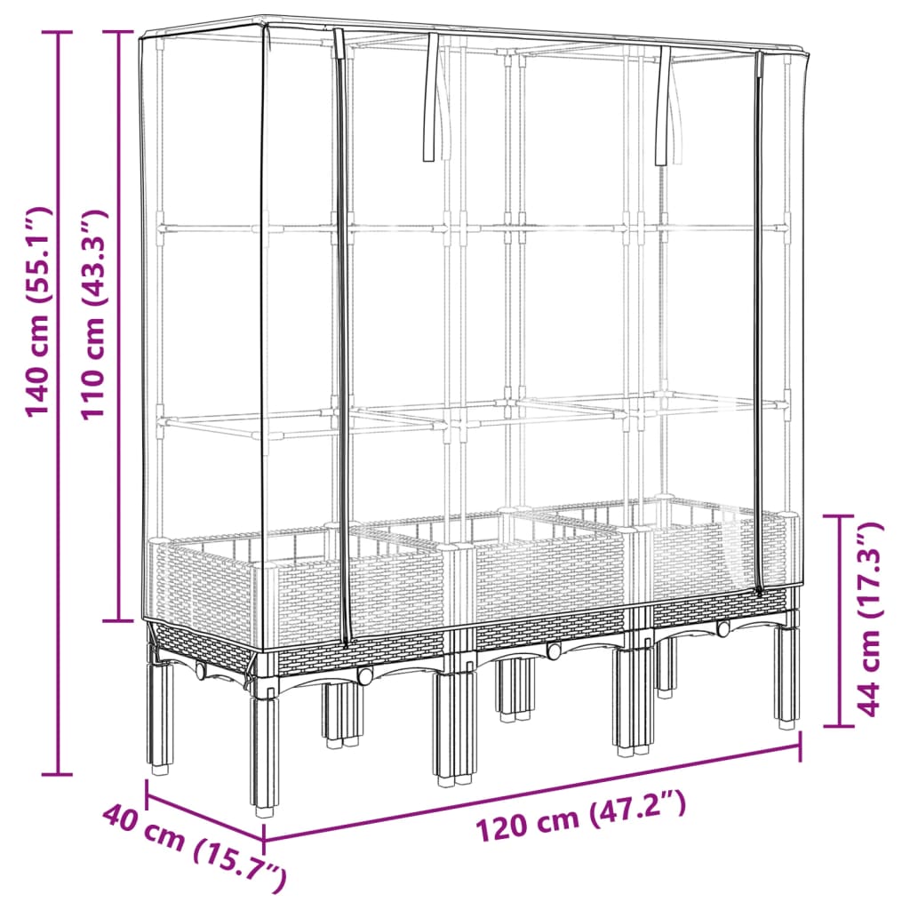 Plantenbak verhoogd met kashoes 120x40x140 cm rattanlook