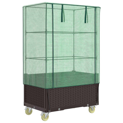 Plantenbak verhoogd met hoes en wielen 80x50x182 cm rattanlook