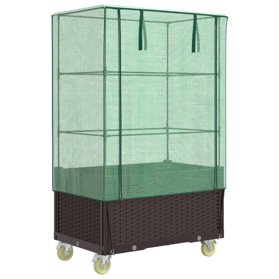 Plantenbak verhoogd met hoes en wielen 80x50x182 cm rattanlook
