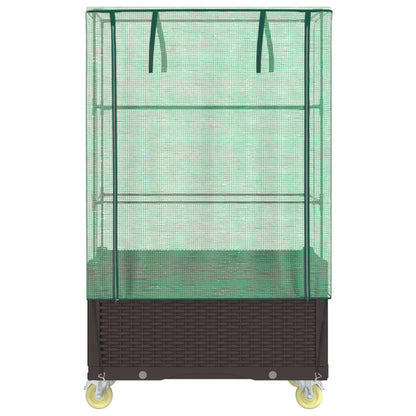 Plantenbak verhoogd met hoes en wielen 80x50x182 cm rattanlook