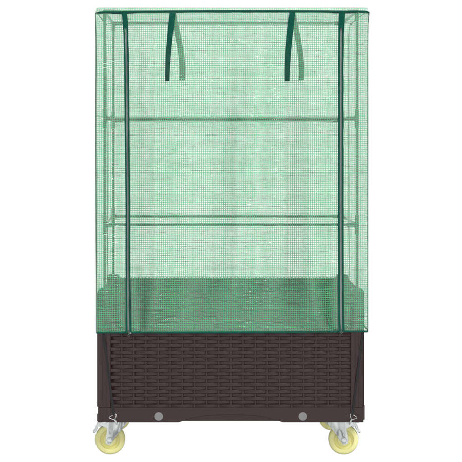Plantenbak verhoogd met hoes en wielen 80x50x182 cm rattanlook