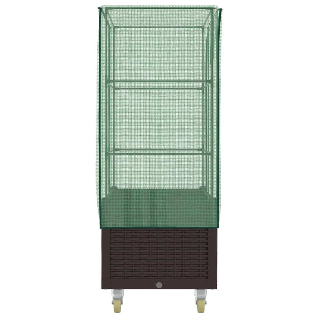 Plantenbak verhoogd met hoes en wielen 80x50x182 cm rattanlook