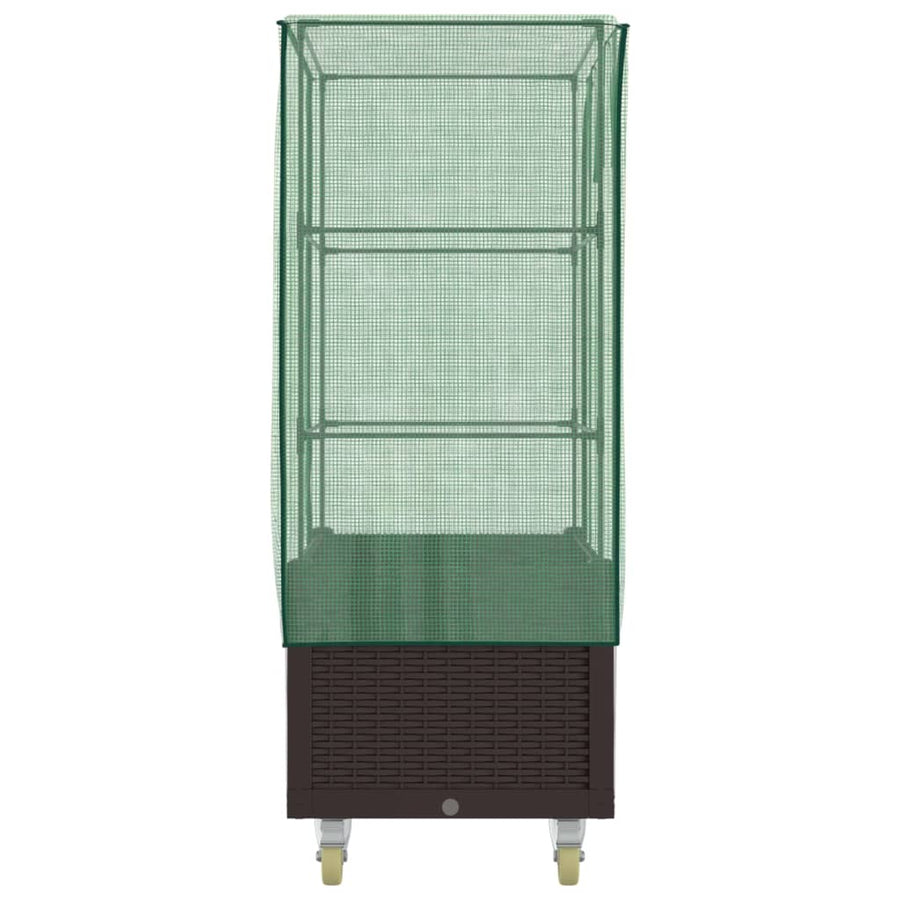 Plantenbak verhoogd met hoes en wielen 80x50x182 cm rattanlook