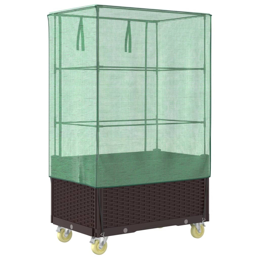 Plantenbak verhoogd met hoes en wielen 80x50x182 cm rattanlook